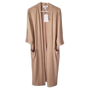 NWT Magaschoni Tan Long Open Front Duster Cardigan 3/4 Sleeves Size XS